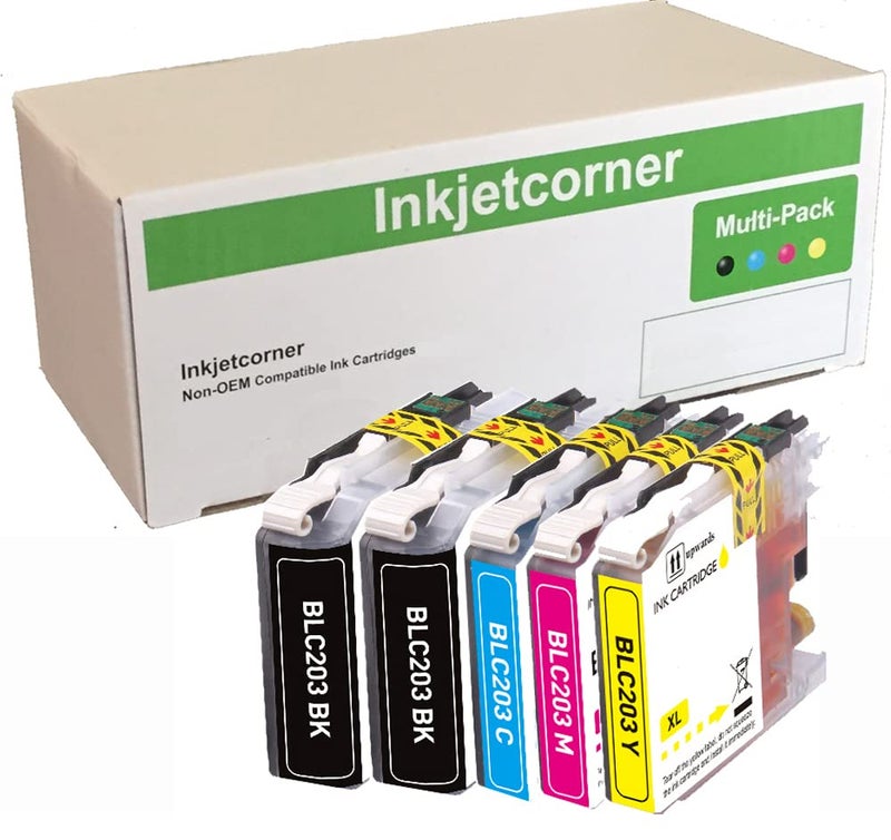 Inkjetcorner Compatible Ink Cartridges Replacement for LC203 LC203XL for use with MFC-J460DW MFC-J480DW MFC-J485DW MFC-J680DW MFC-J880DW MFC-J885DW (2 Black, 1 Cyan, 1 Magenta, 1 Yellow, 5-Pack)